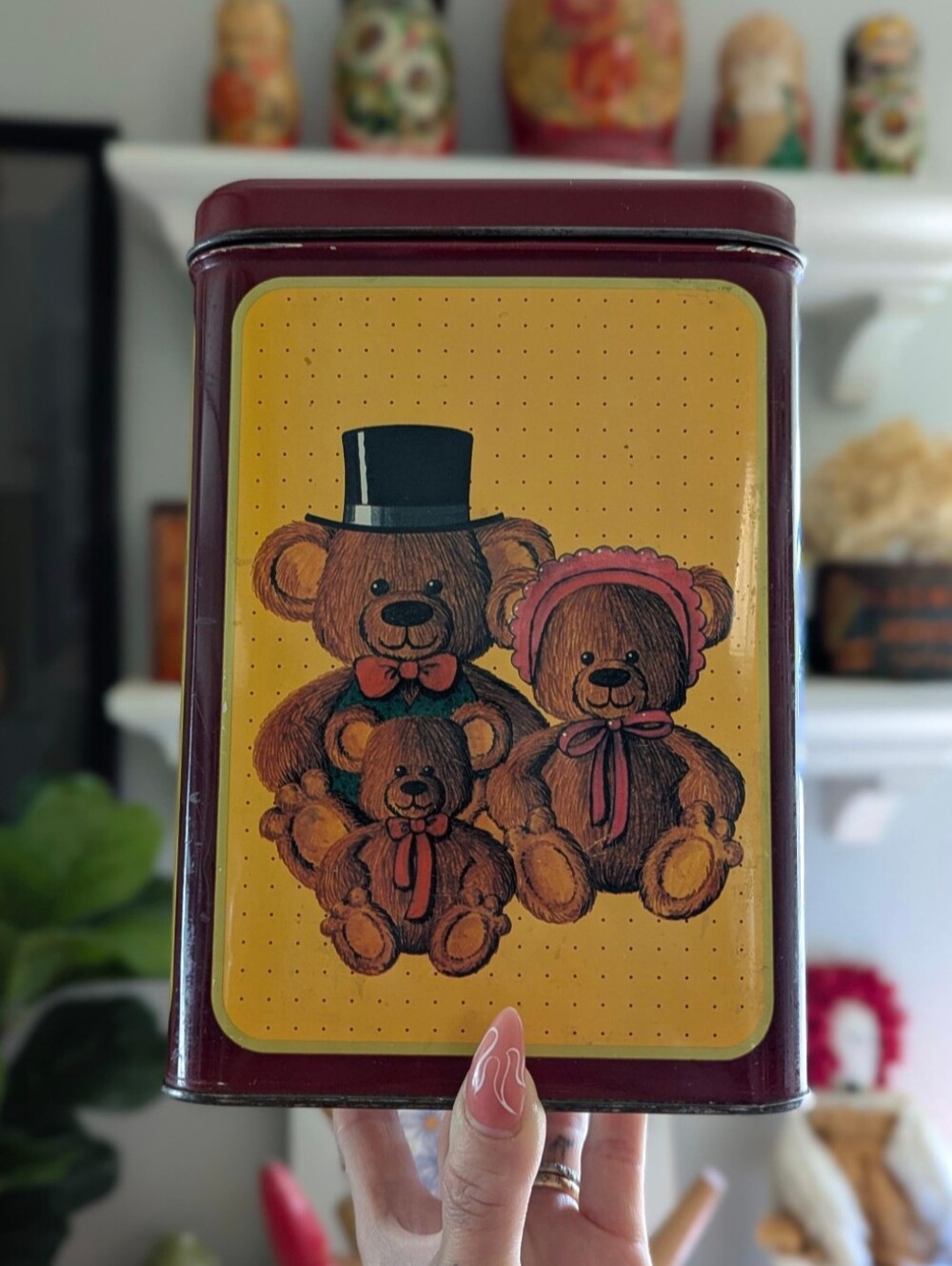 VTG 80s Teddy Bear Decorative Tin Canister Grannycore Storage Kitchen Cottage